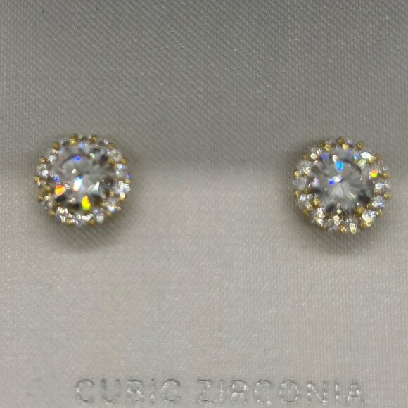 Primrose 18K Gold Over Sterling Silver Cubic Zirconia Halo Stud Earrings - Picture 13 of 14